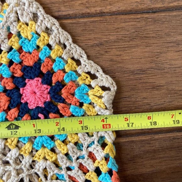 Vivid Boho Crochet Fringe Tank Top XL Granny Square Patchwork Summer Festival - Picture 5 of 5